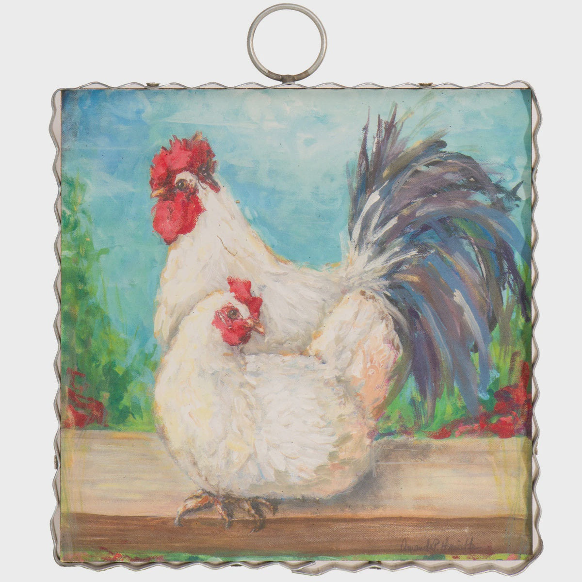 Mini Hamilton Galvanized Art-Rooster & Hen