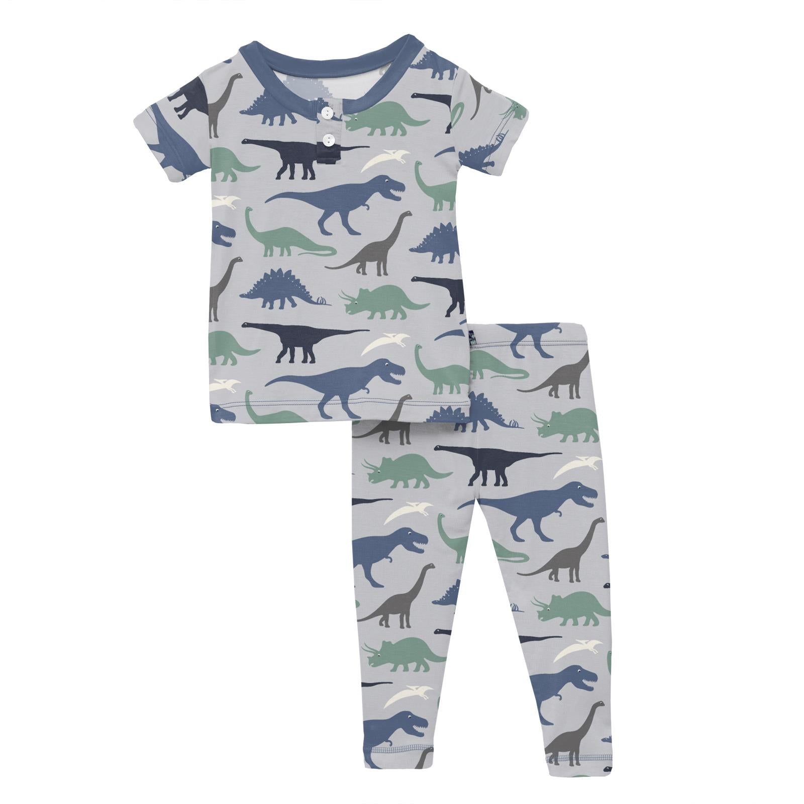 Print Long Sleeve Henley Pajama Set Dove Dino Museum