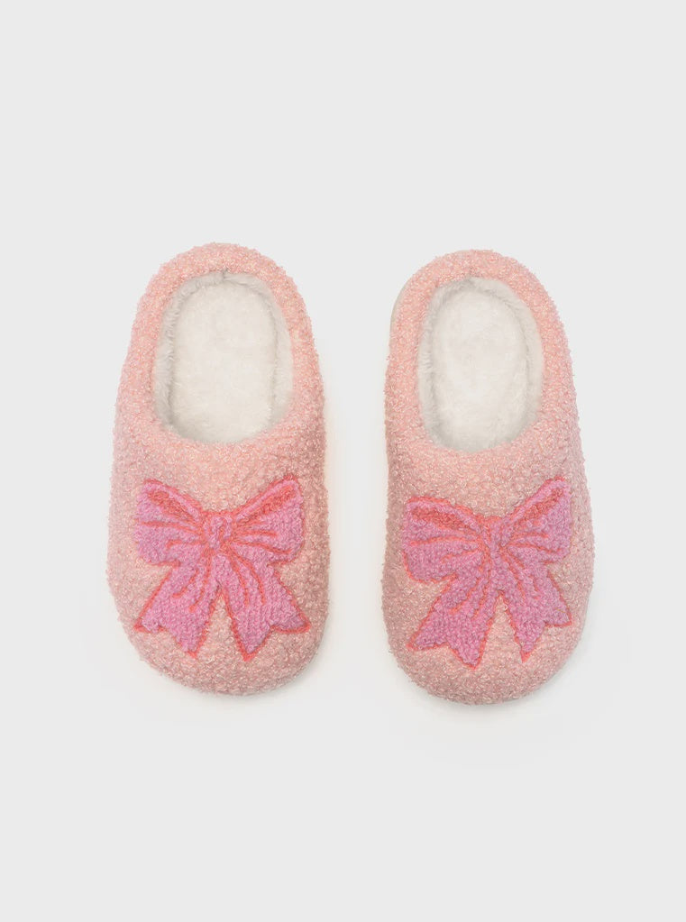 Kids Pink Bow Slippers