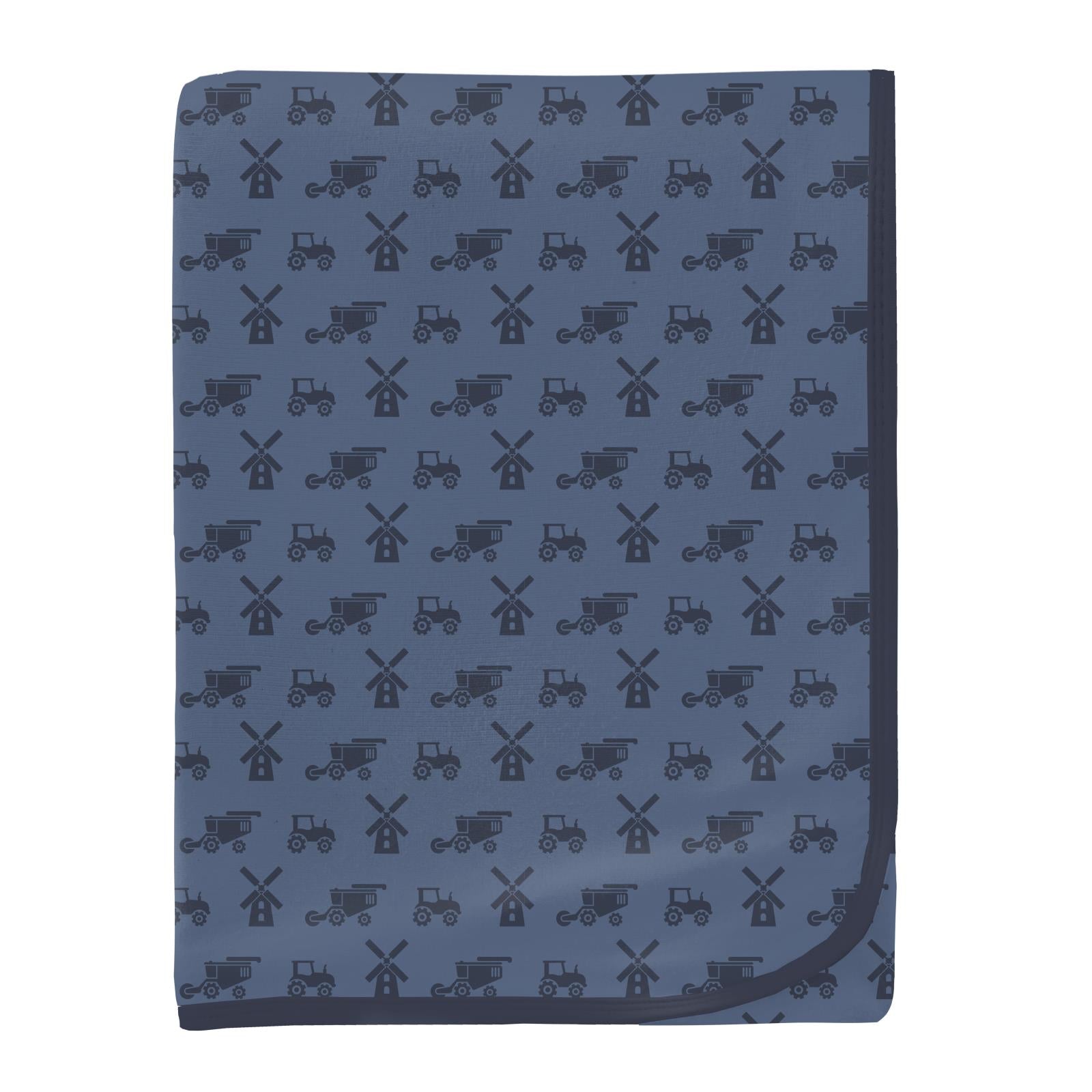 Print Swaddling Blanket Denim Tractors & Windmills