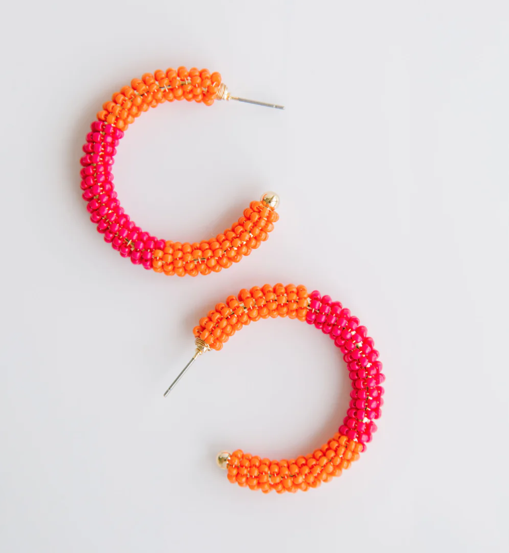 Staci Pink and Orange Hoop Ear Rings