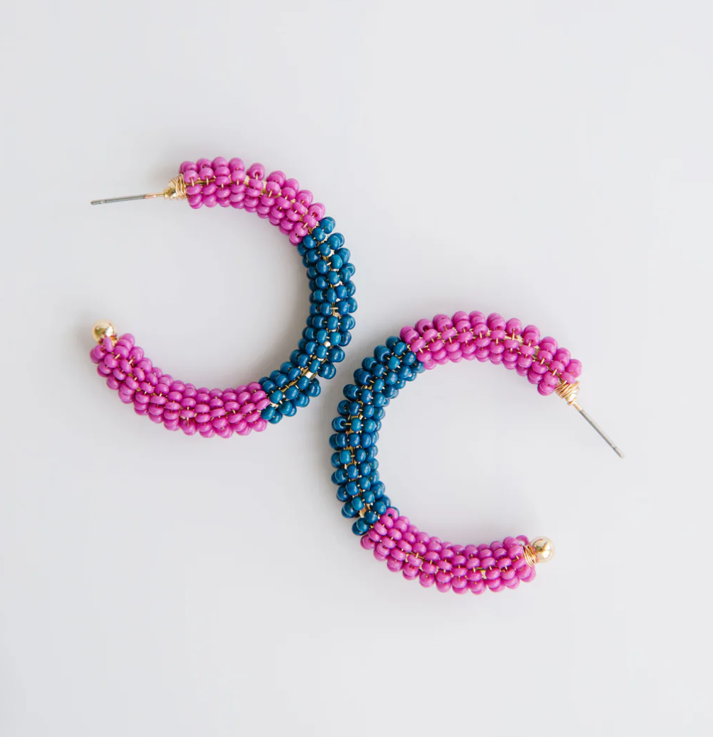 Staci Navy and Plum Hoop Ear Rings