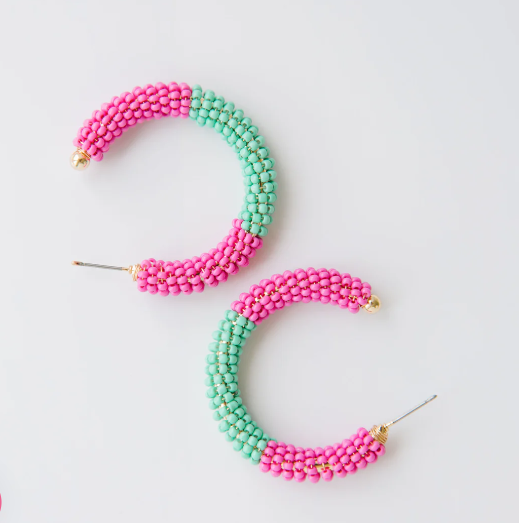 Staci Teal and Magenta Hoop Ear Rings