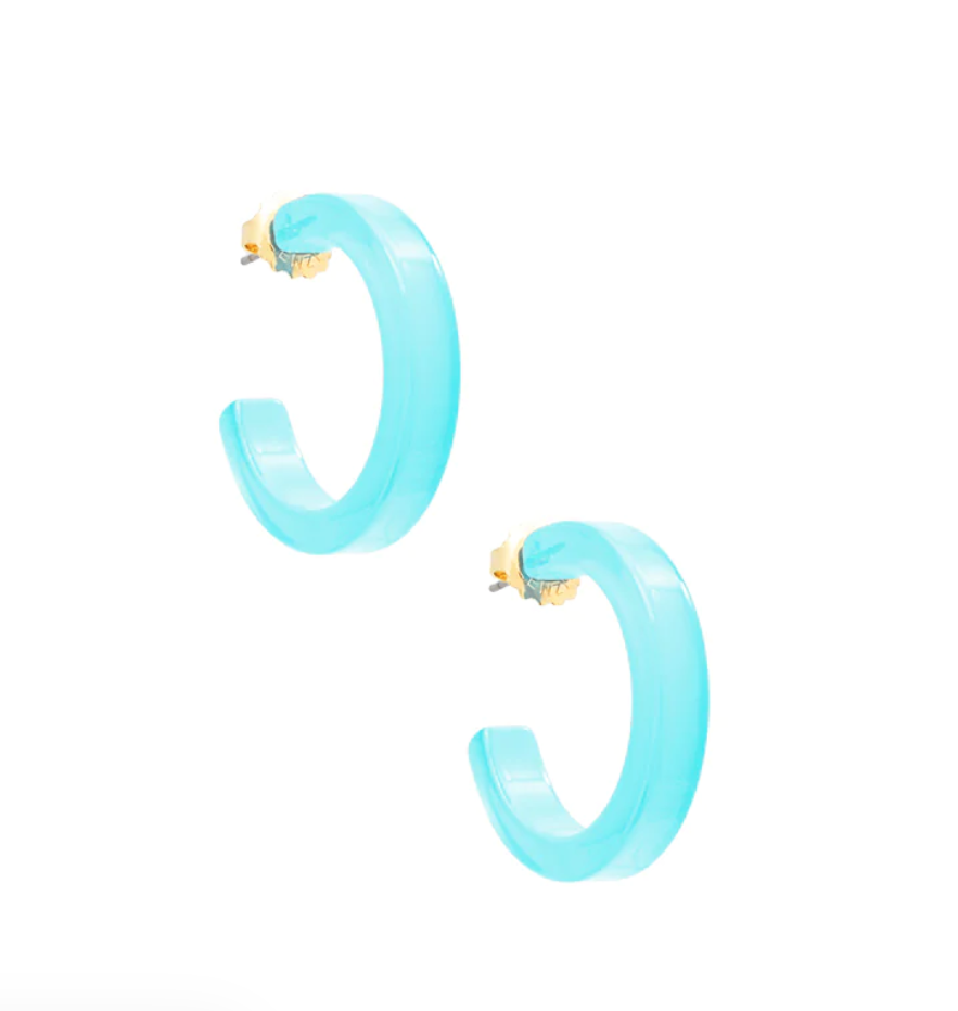 Small Resin Open Hoop Earring-Bright Blue