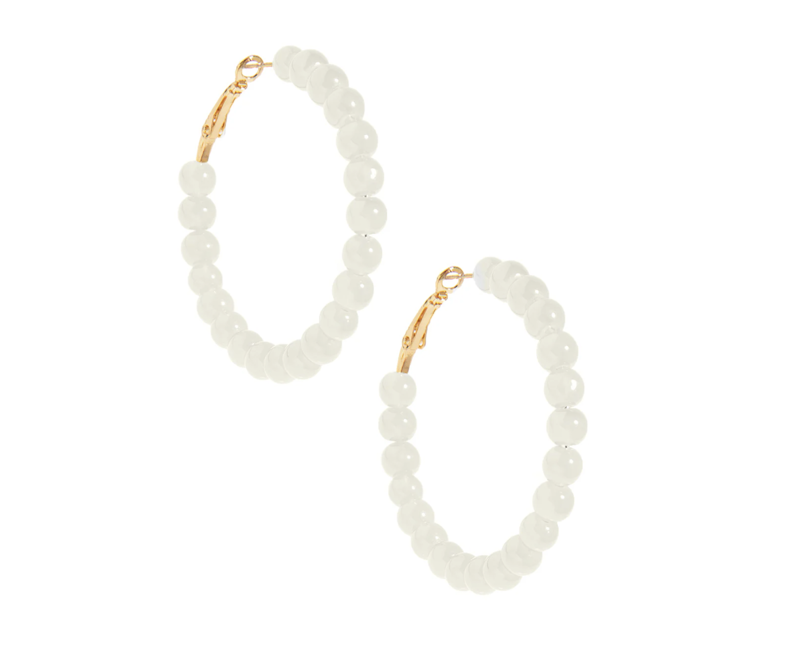 Medium Glass Bead Hoop Earring-White