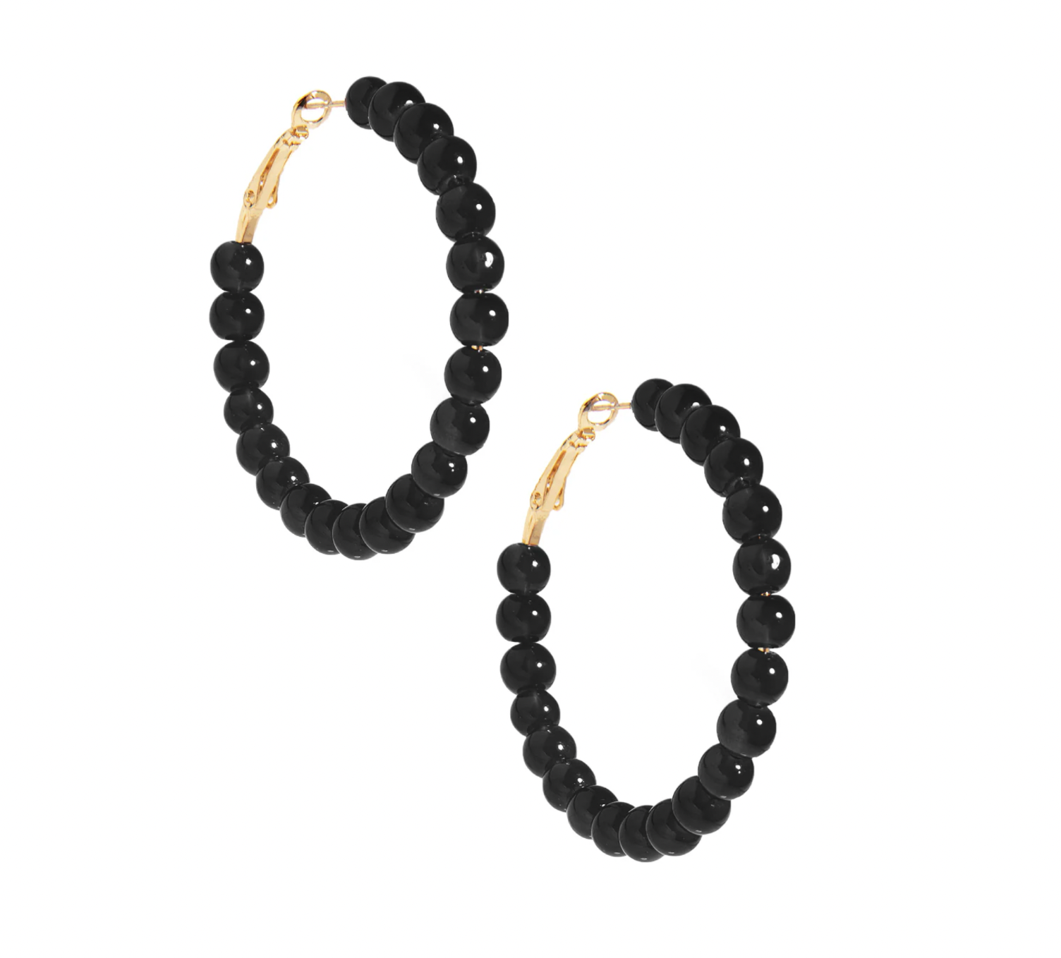 Medium Glass Bead Hoop Earring-Black
