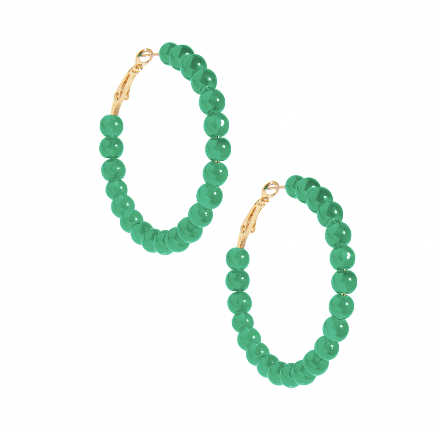 Medium Glass Bead Hoop Earring-Emerald