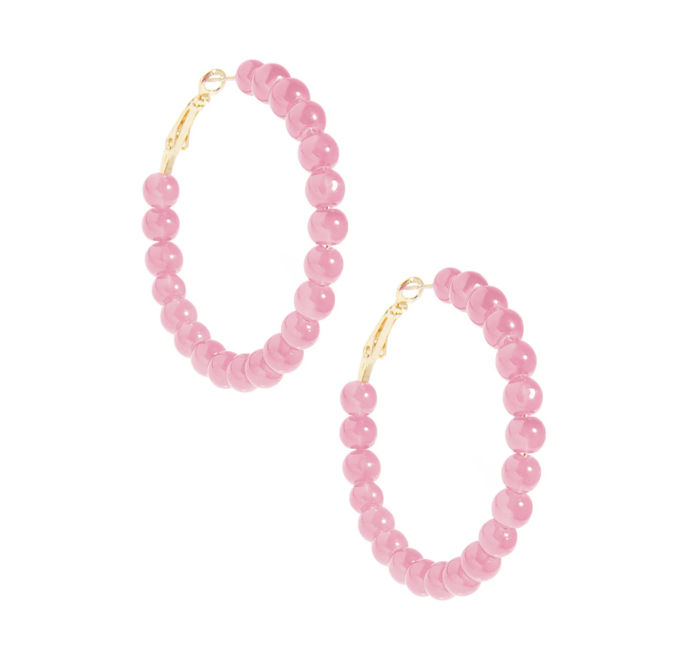 Medium Glass Bead Hoop Earring-Light Pink