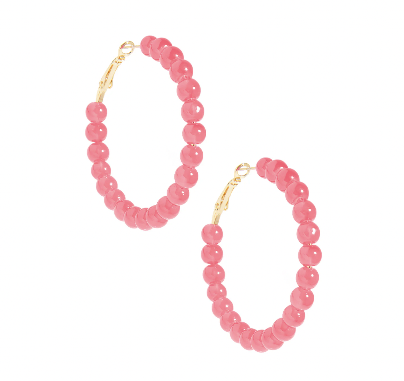 Medium Glass Bead Hoop Earring-Pink