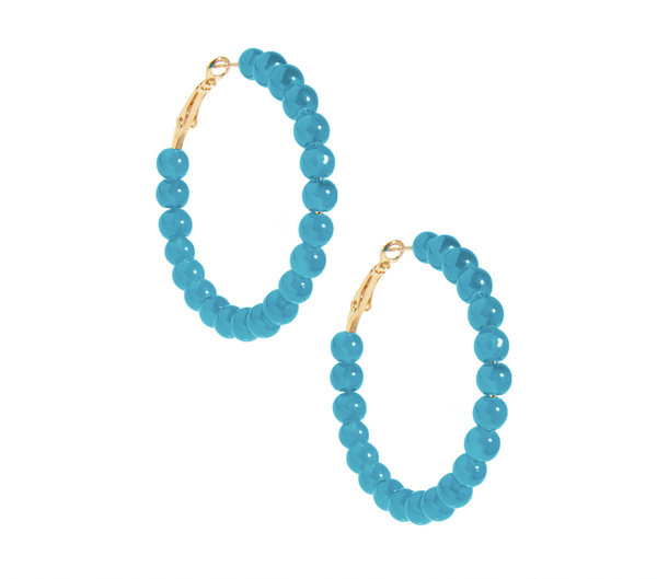 SMALL GLASS BEAD HOOP EARRINGS - WHITE