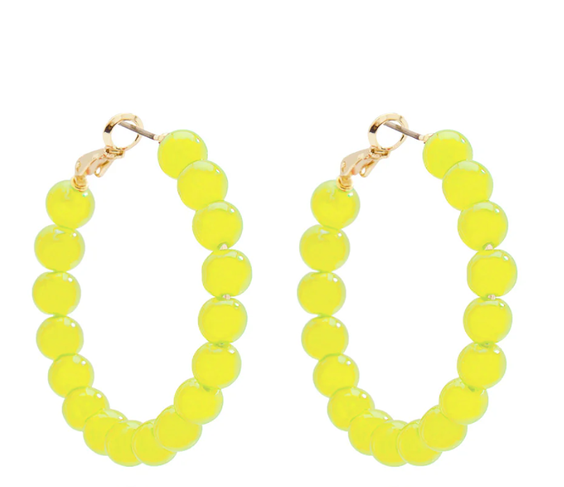 Medium Glass Bead Hoop Earring-Lime