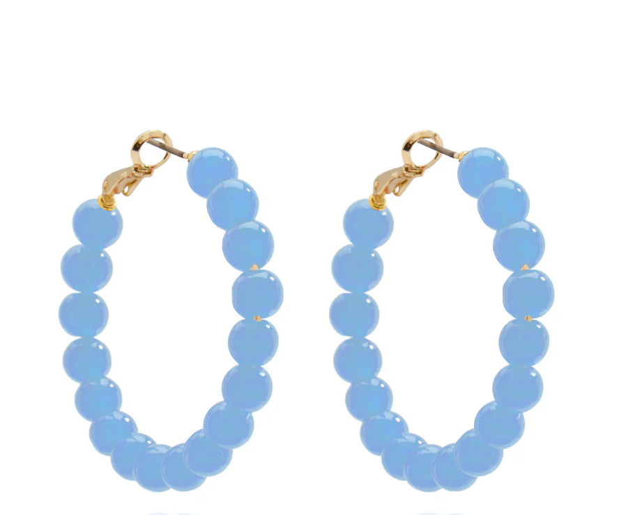 Medium Glass Bead Hoop Earring- Light Blue