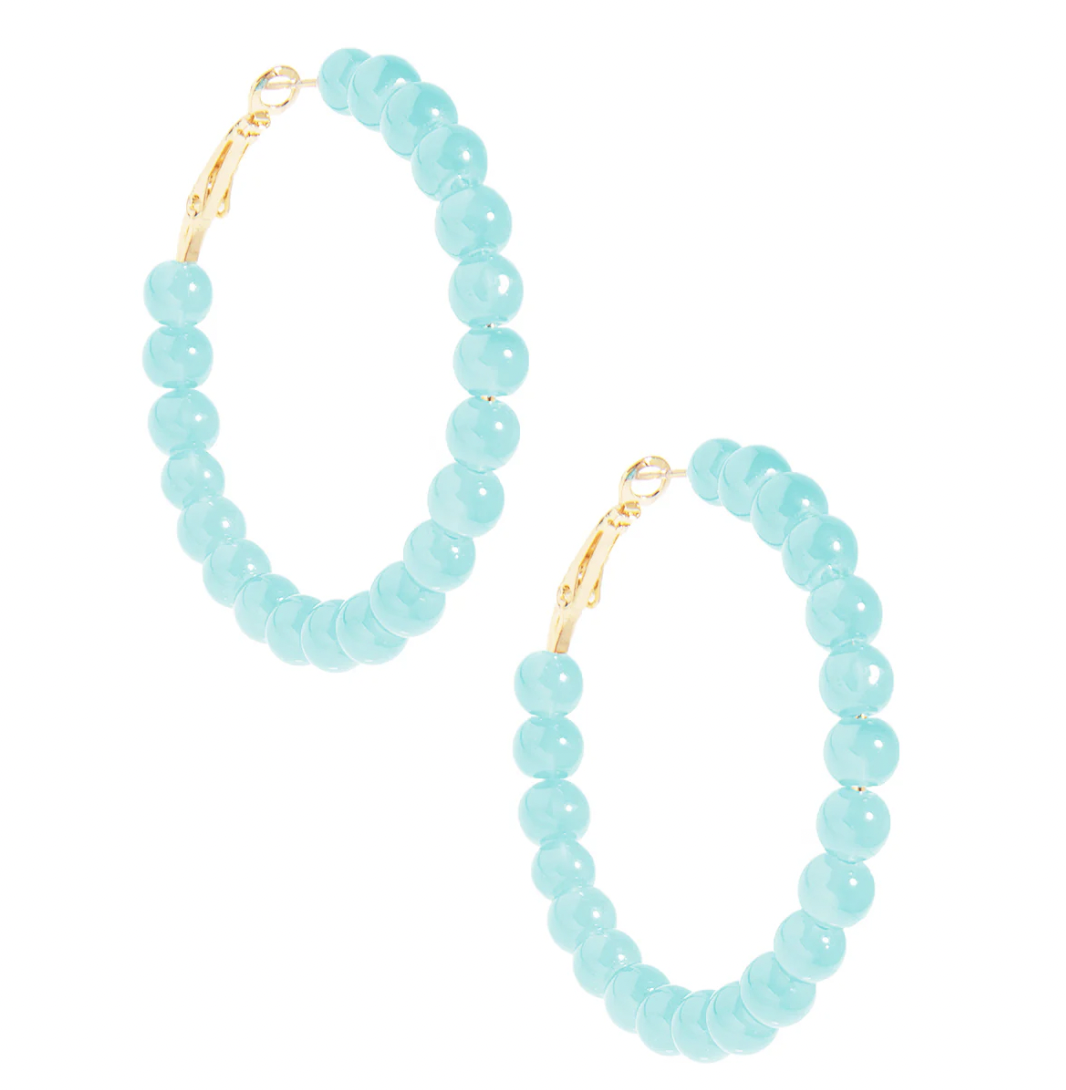 Large Beaded Glass Hoop Earring-Baby Blue