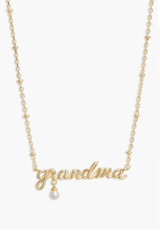 Grandma Script Pendant White Pearl Gold Necklace