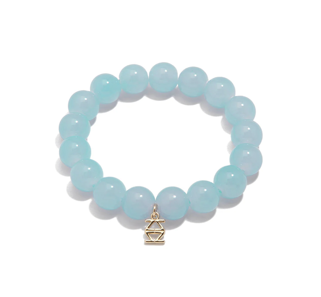 Large Glossy Glass Beads Bracelet-Baby Blue