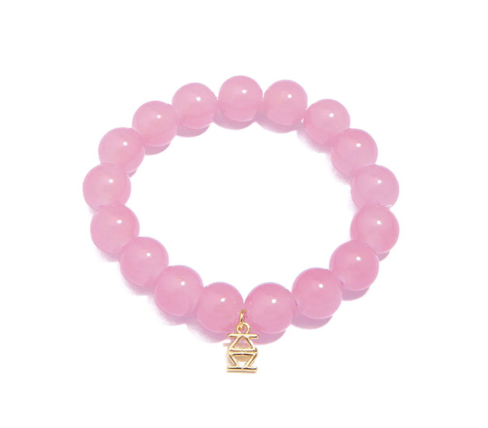 Large Glossy Glass Beads Bracelet-Light Pink