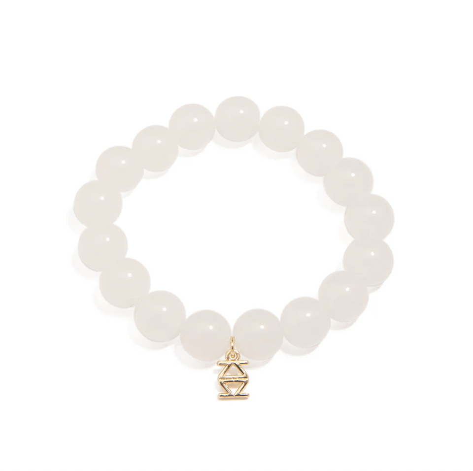 Large Glossy Glass Beads Bracelet-White