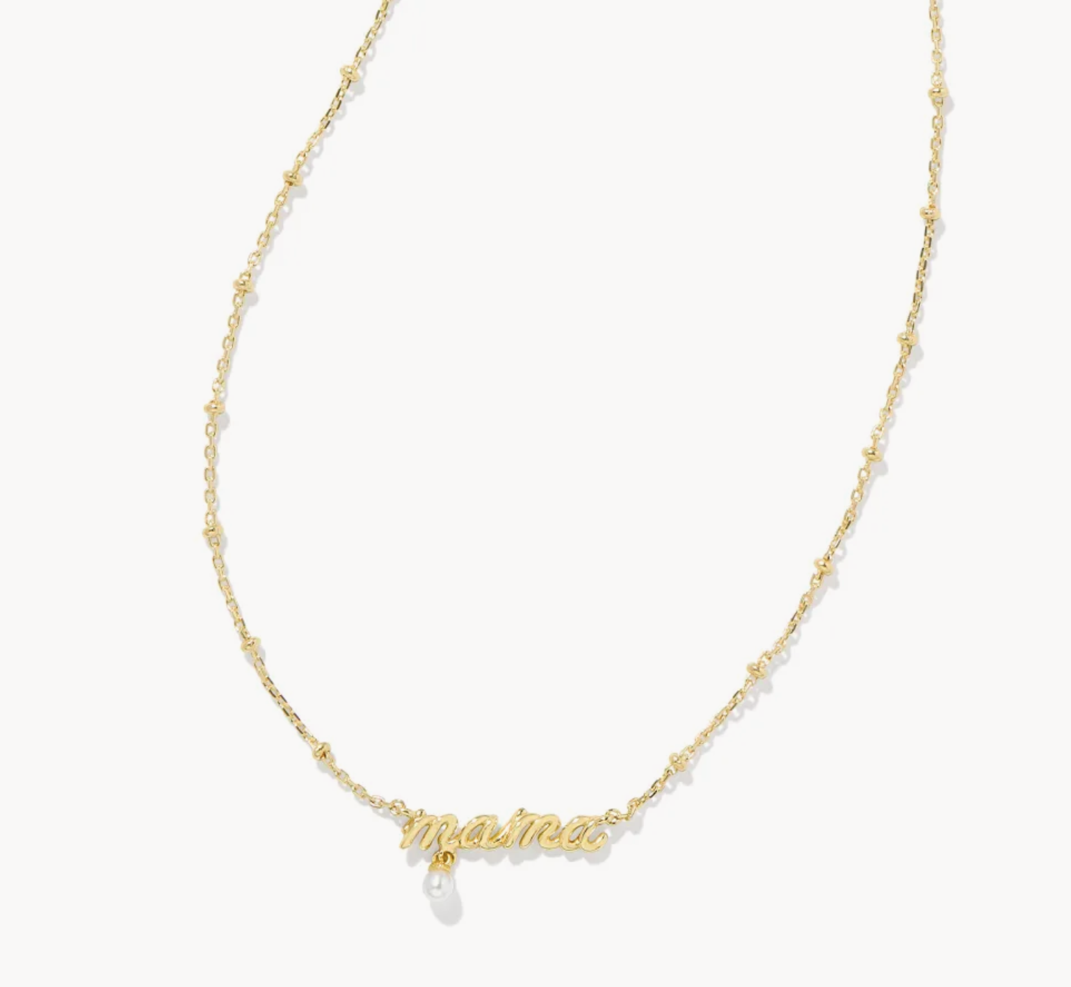 Mama Script Pendant White Pearl Gold Necklace