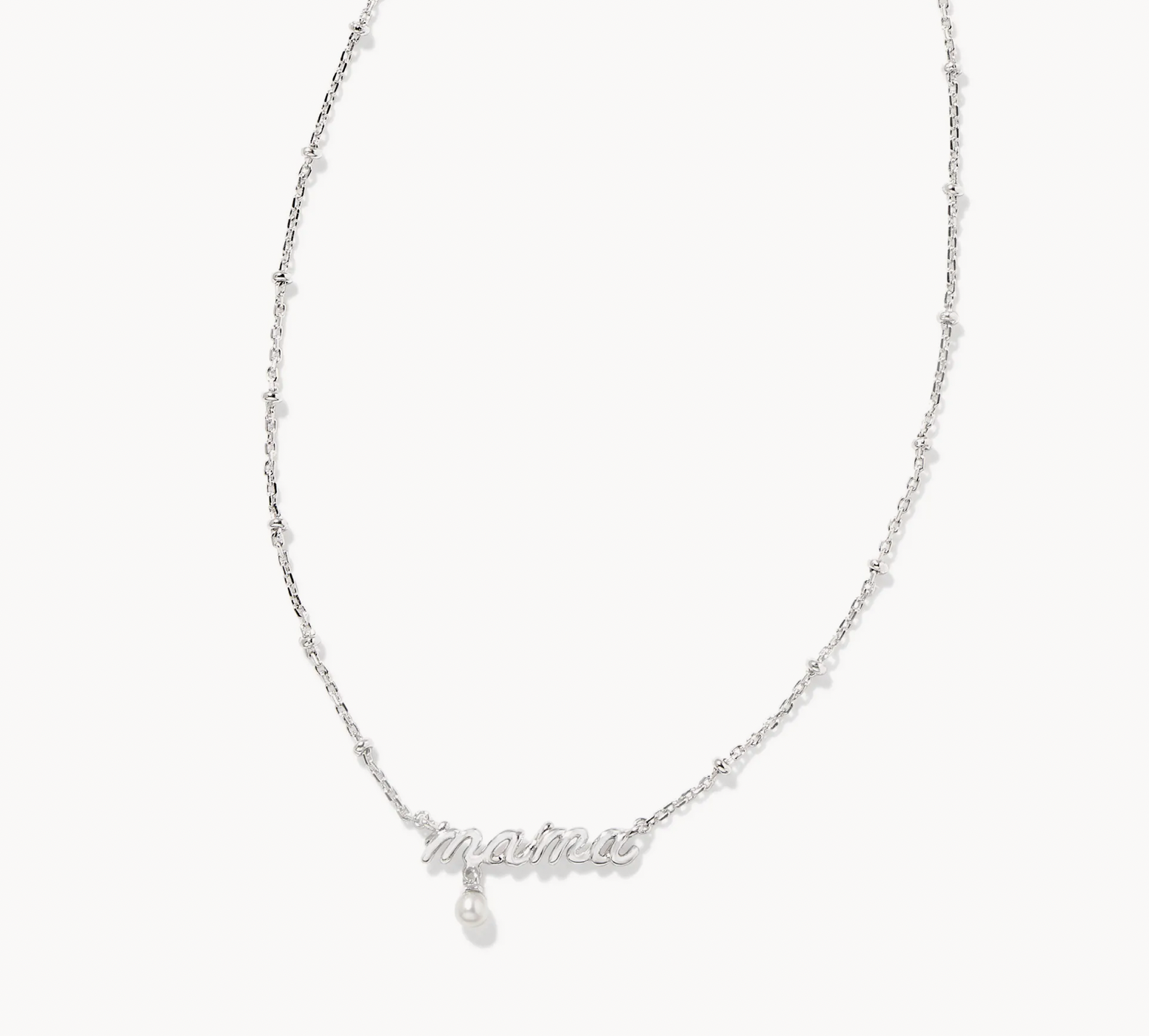 Mama Script Pendant White Pearl Rhod Necklace
