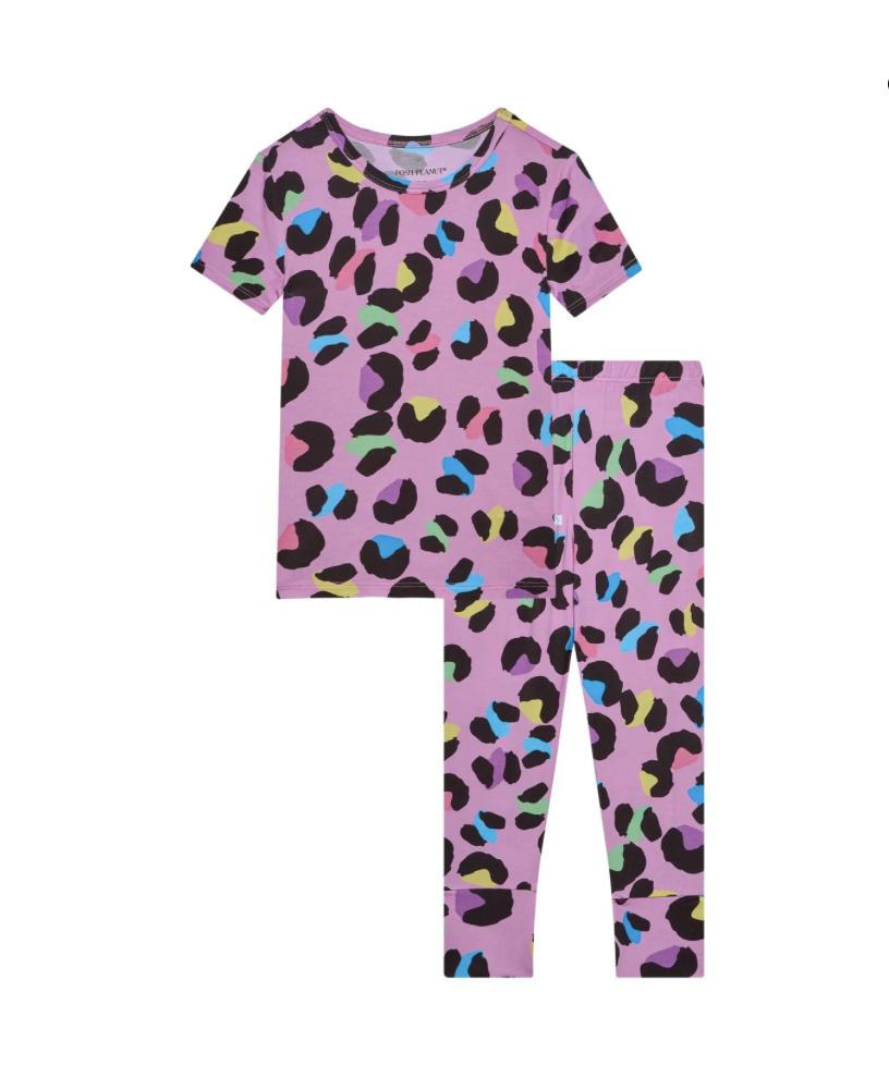 Basic Short Sleeve Pajama Set-Electric Leopard