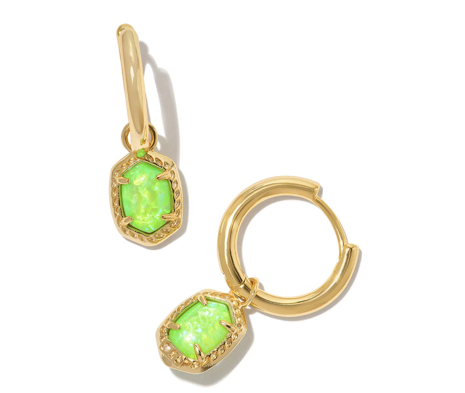 Daphne Framed Huggie Gold Bright Green Opal Earrings