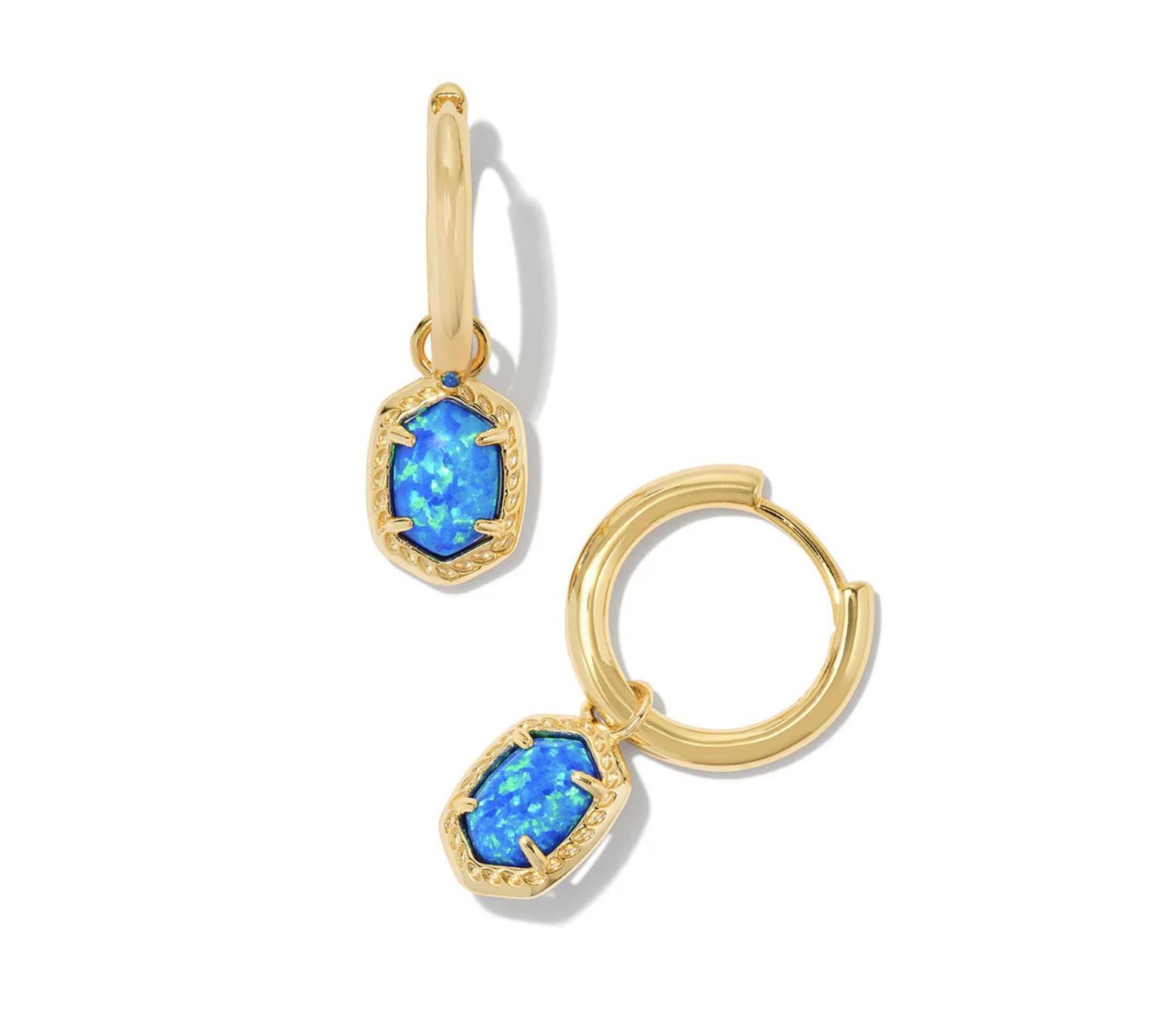 Daphne Framed Huggie Gold Bright Blue Opal Earrings