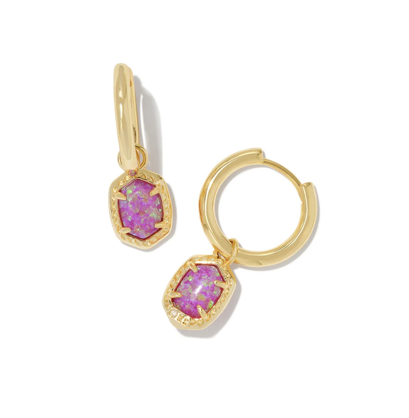 Daphne Framed Huggie Gold Magenta Opal Earrings