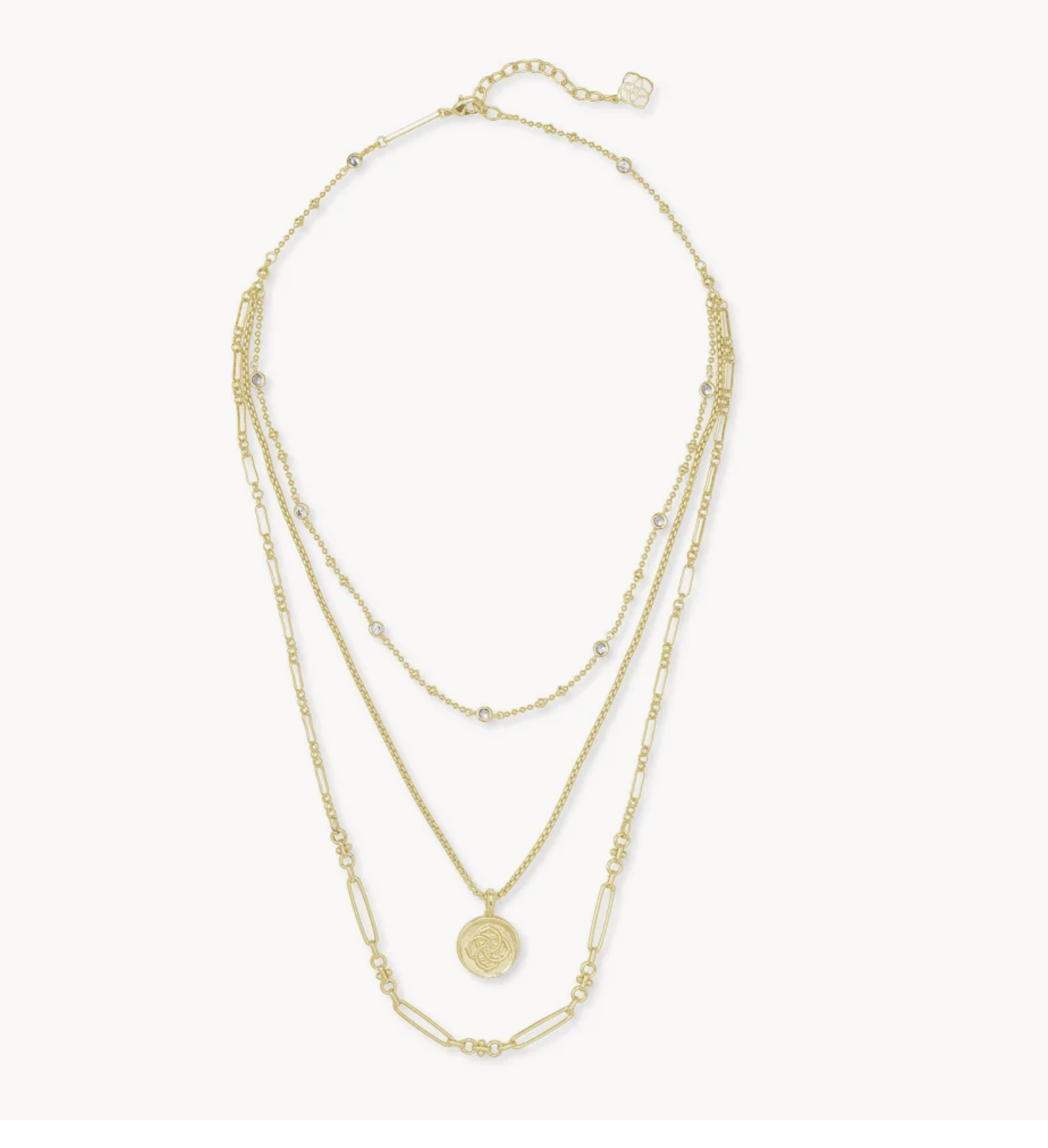 Medallion Triple Strand Gold Necklace