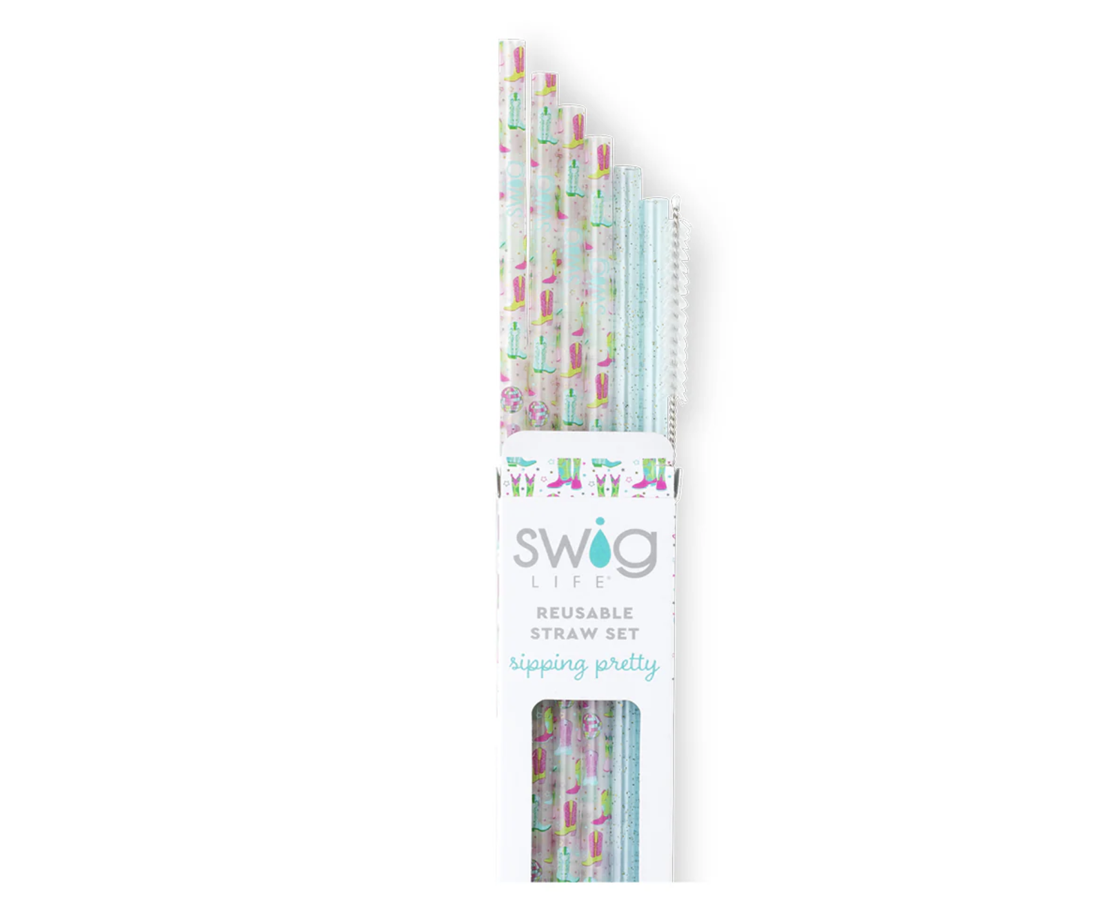 Reusable Straw Set-Disco Cowgirl & Aqua Glitter