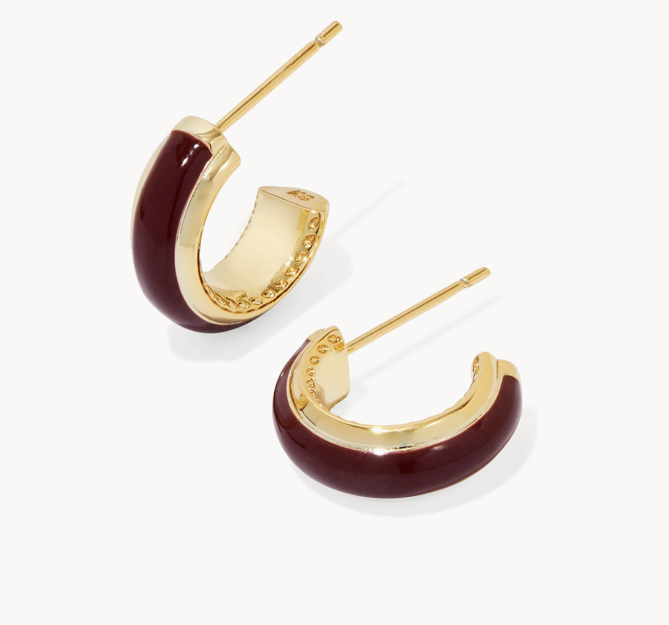 Ainsley Huggie Gold Burgundy Enamel Earrings