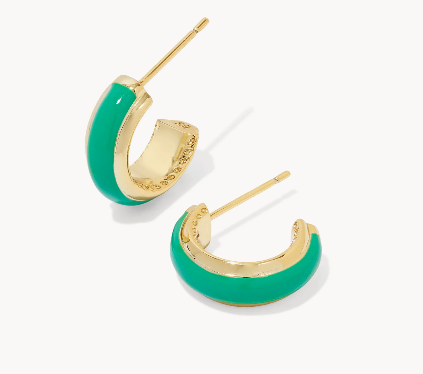 Ainsley Huggie Gold Green Enamel Earrings