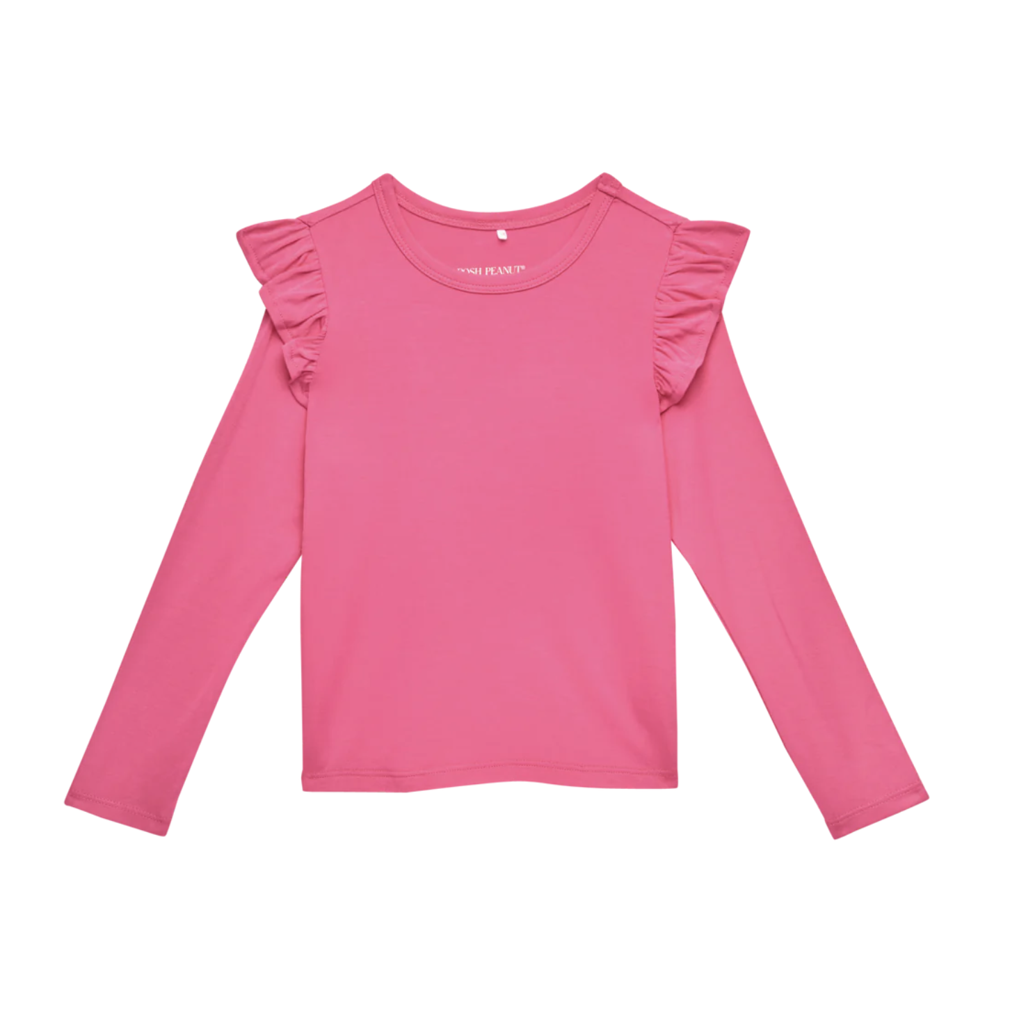 Posh Peanut Long Sleeve Ruffled Shoulder Top-Posh Hot Pink