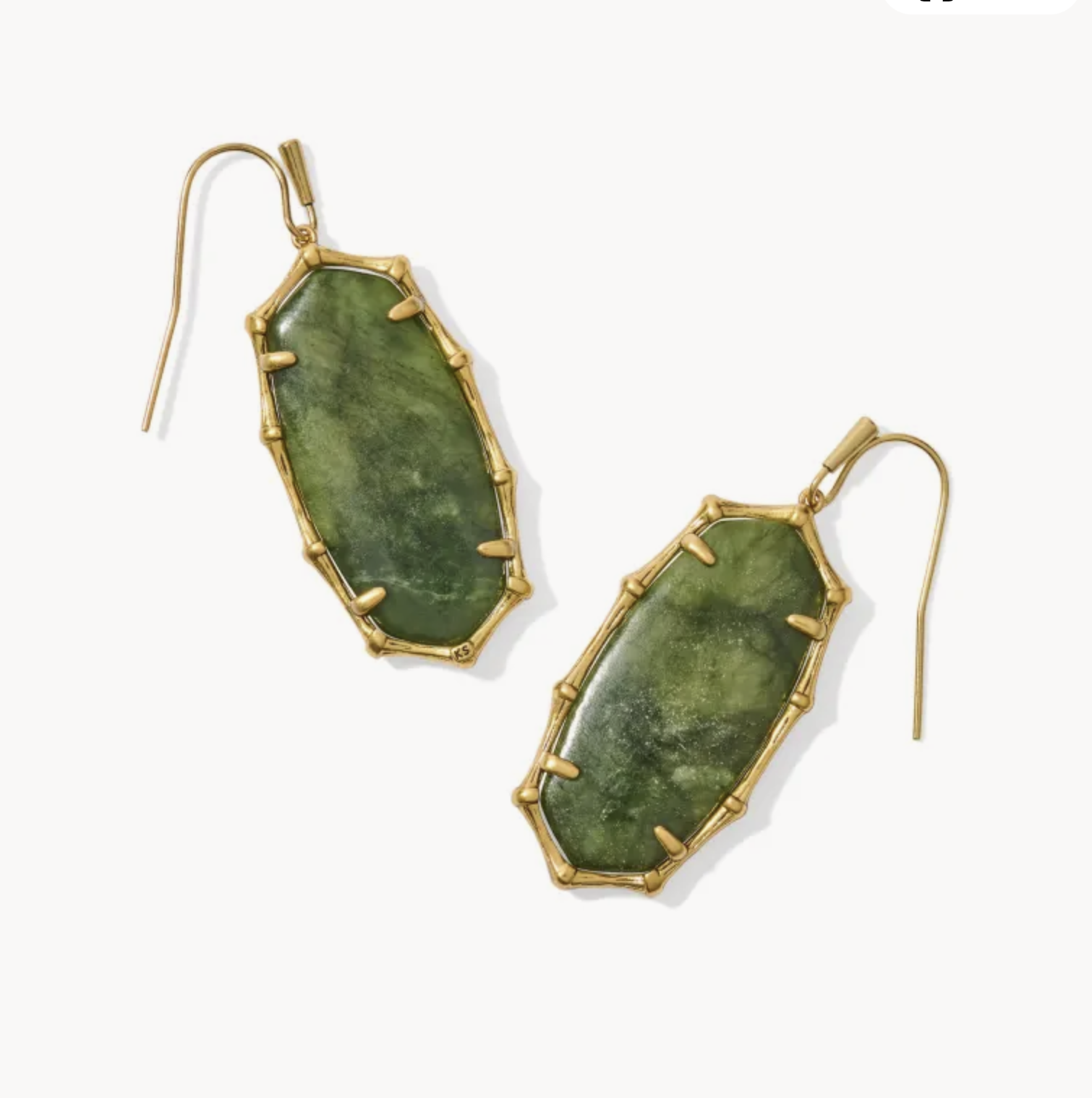 Kendra Scott Elle Vintage Bamboo Drop Gold Earrings Sage Serpentine