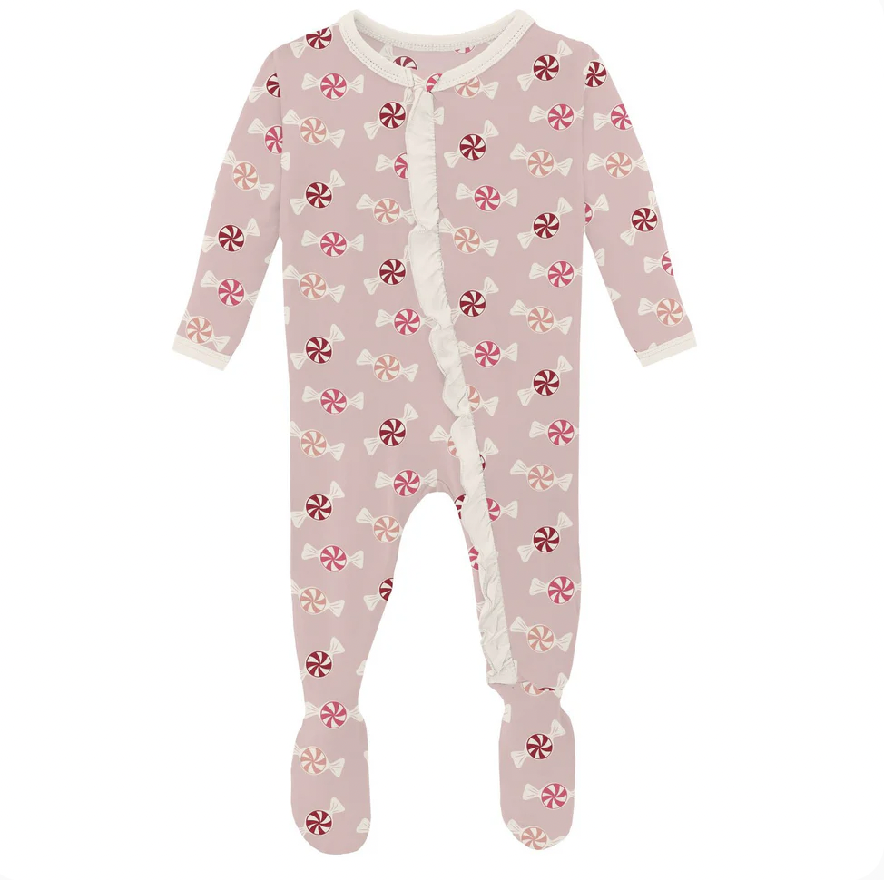 Print Classic Ruffle Footie with 2 Way Zipper-Baby Rose Peppermints