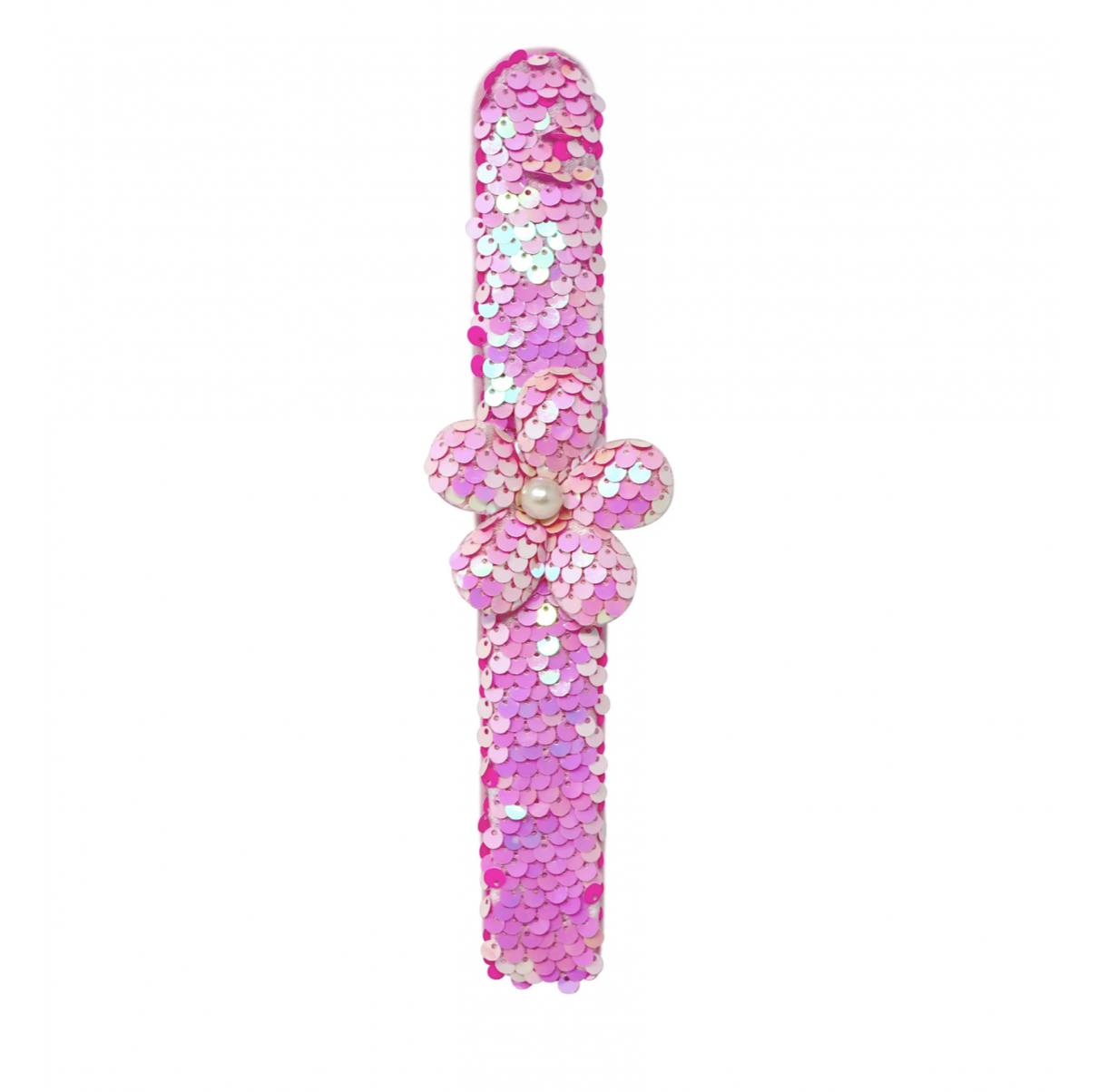 Pink Poppy Flower Sequin Slap Bracelet