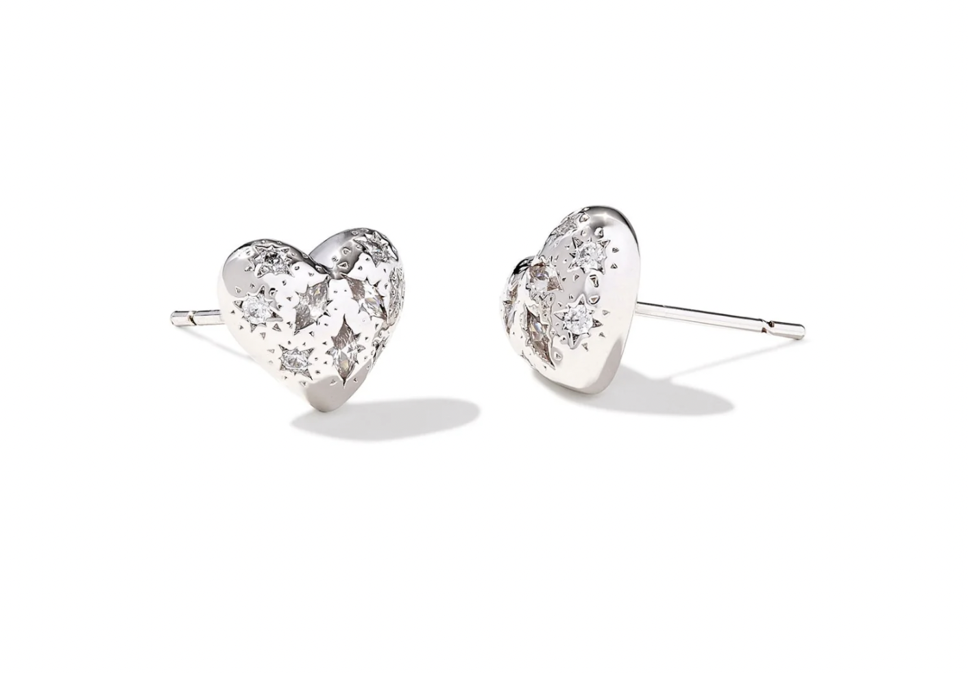 Kendra Scott Holland Heart Stud Earrings Rhod White Crystal