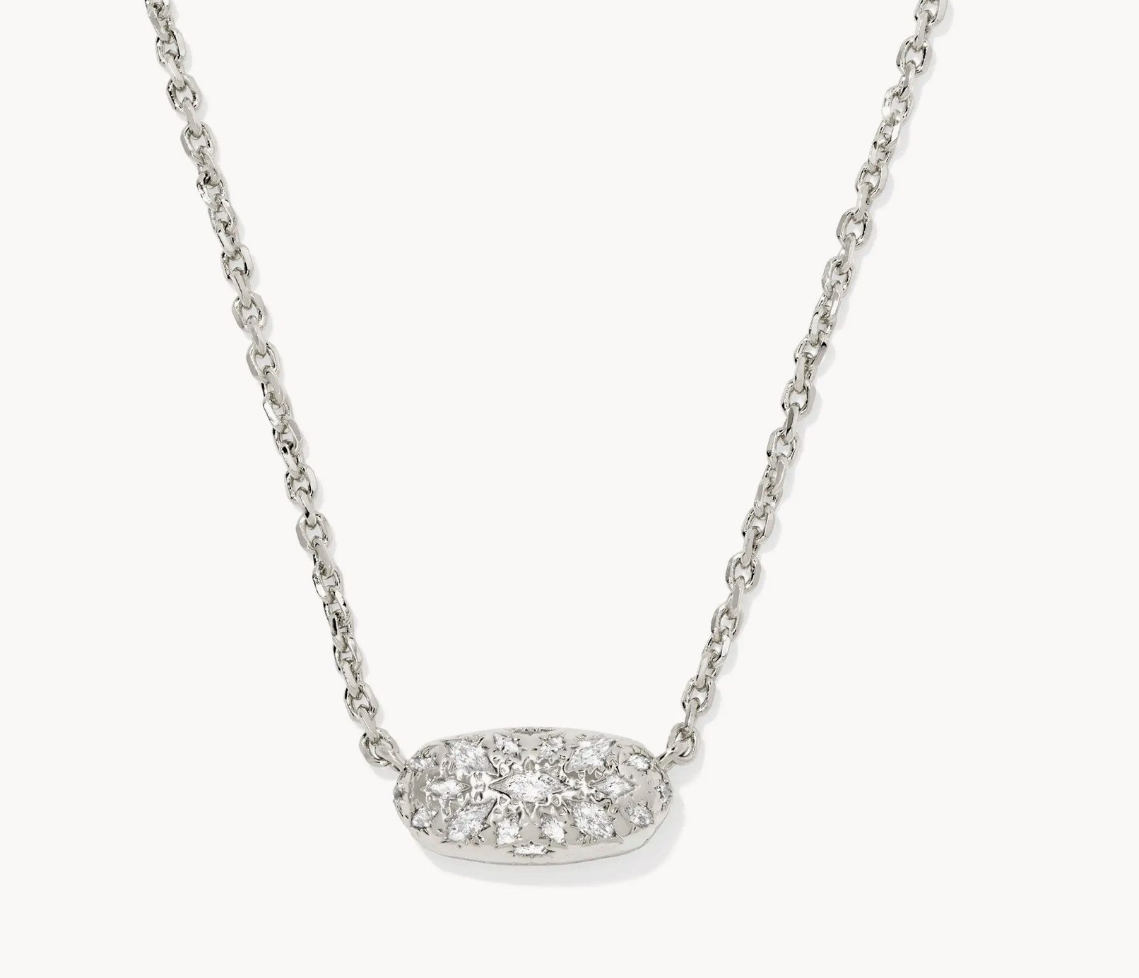 Kendra Scott Holland Heart Pendant Nickel Rhod White Crystal