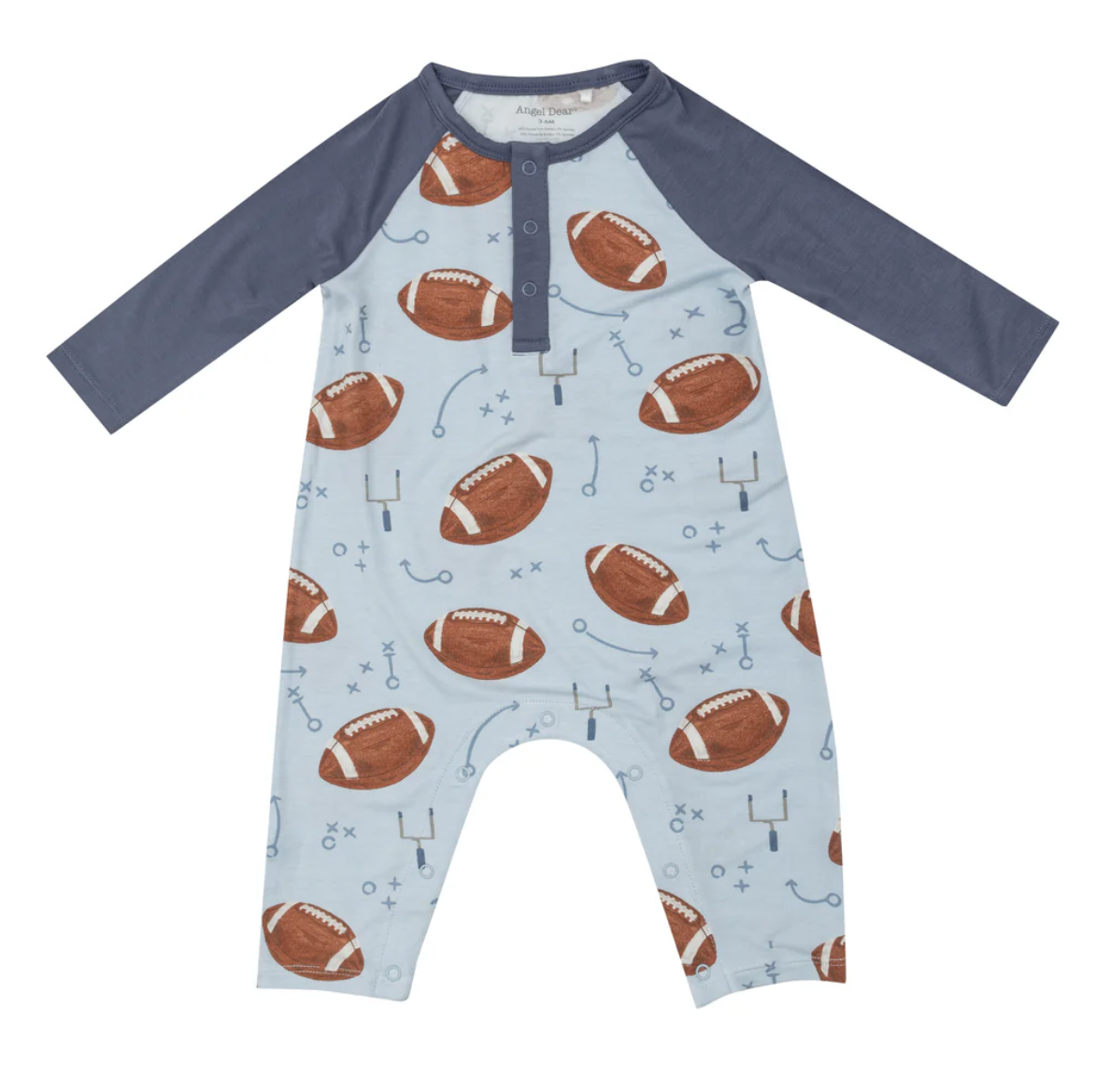 Angel Dear LS Raglan Henley Romper-Football Blues