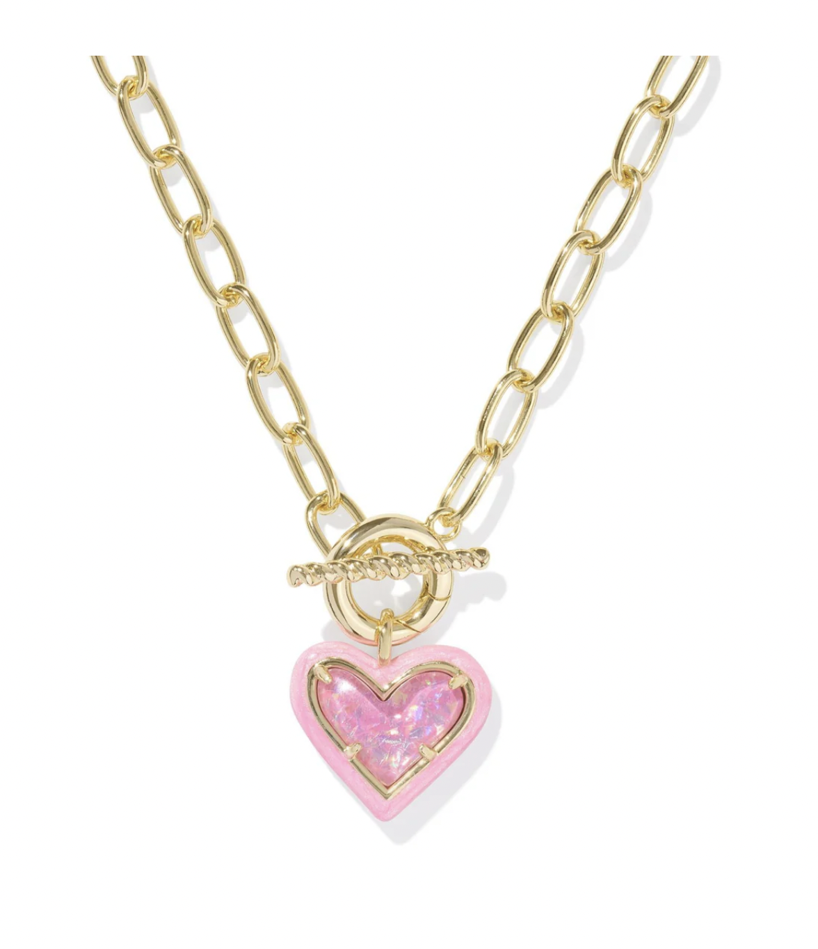 Kendra Scott Ari Heart Chain Gold Nickel Pink Iridescent Glitter
