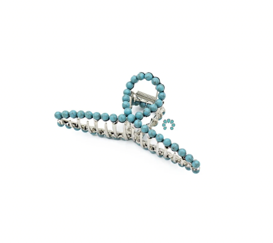 Faux Turquoise Claw Clip Silver