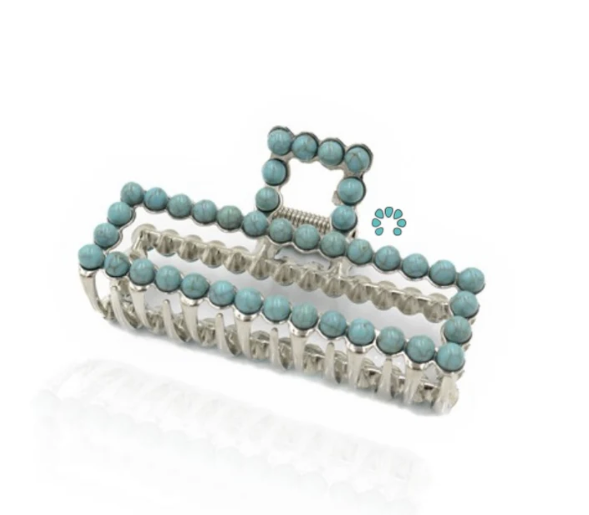 Faux Turquoise Rectangle Claw Clip Silver