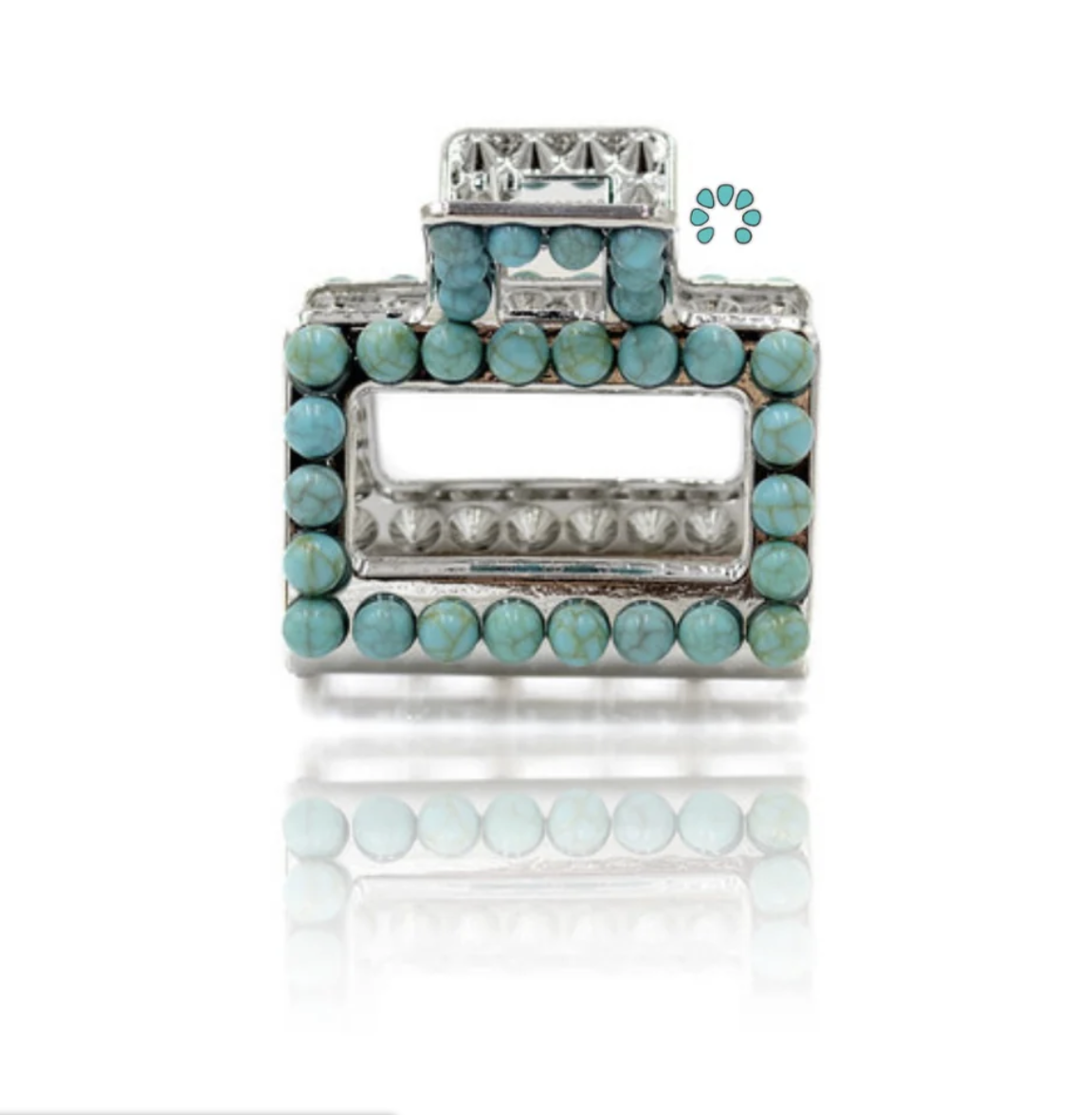 Mini Faux Turquoise Claw Clip Silver
