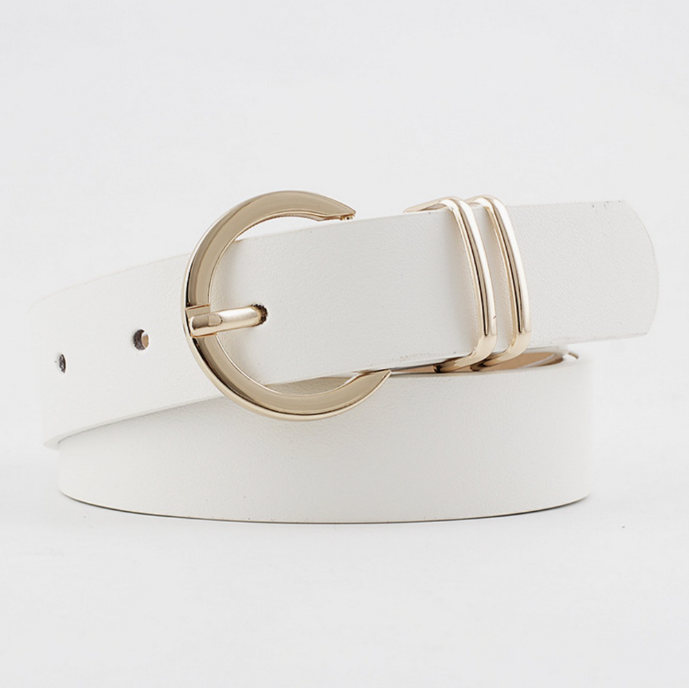 Ring Hole Pin Buckle Belt White
