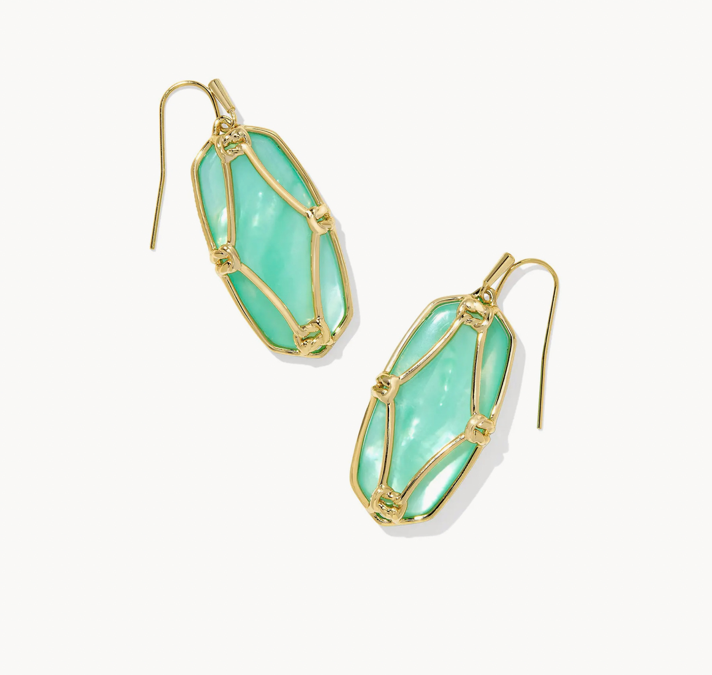 Elle Lattice Framed Drop Earrings Gold Light Green MOP