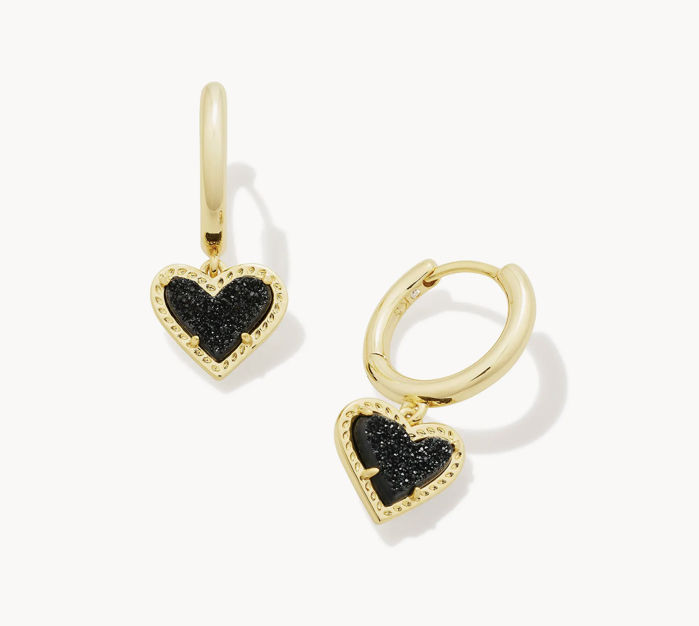 Ari Heart Huggie Gold Black Drusy Earrings