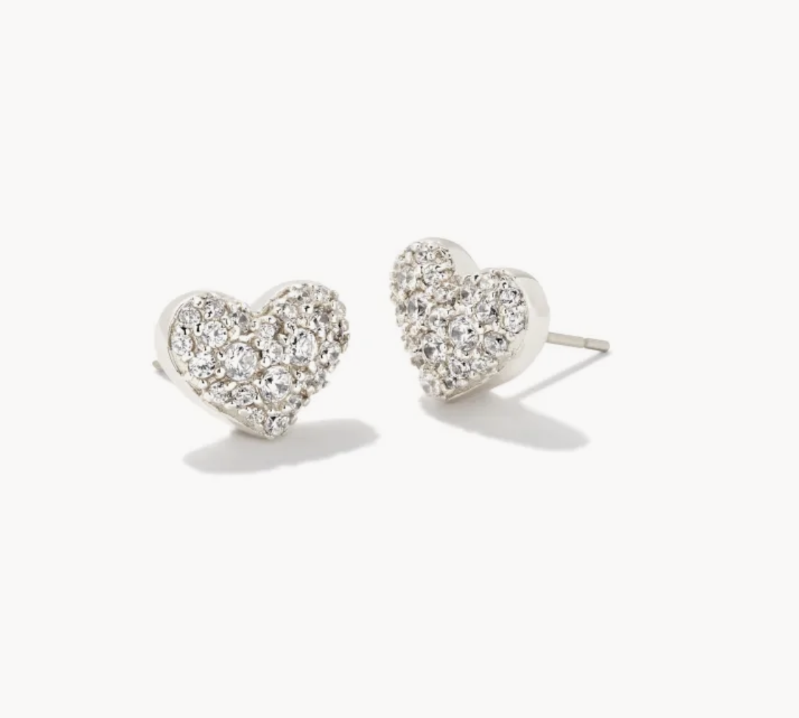 Ari Pave Crystal Heart Rhod White Earrings Kendra Scott