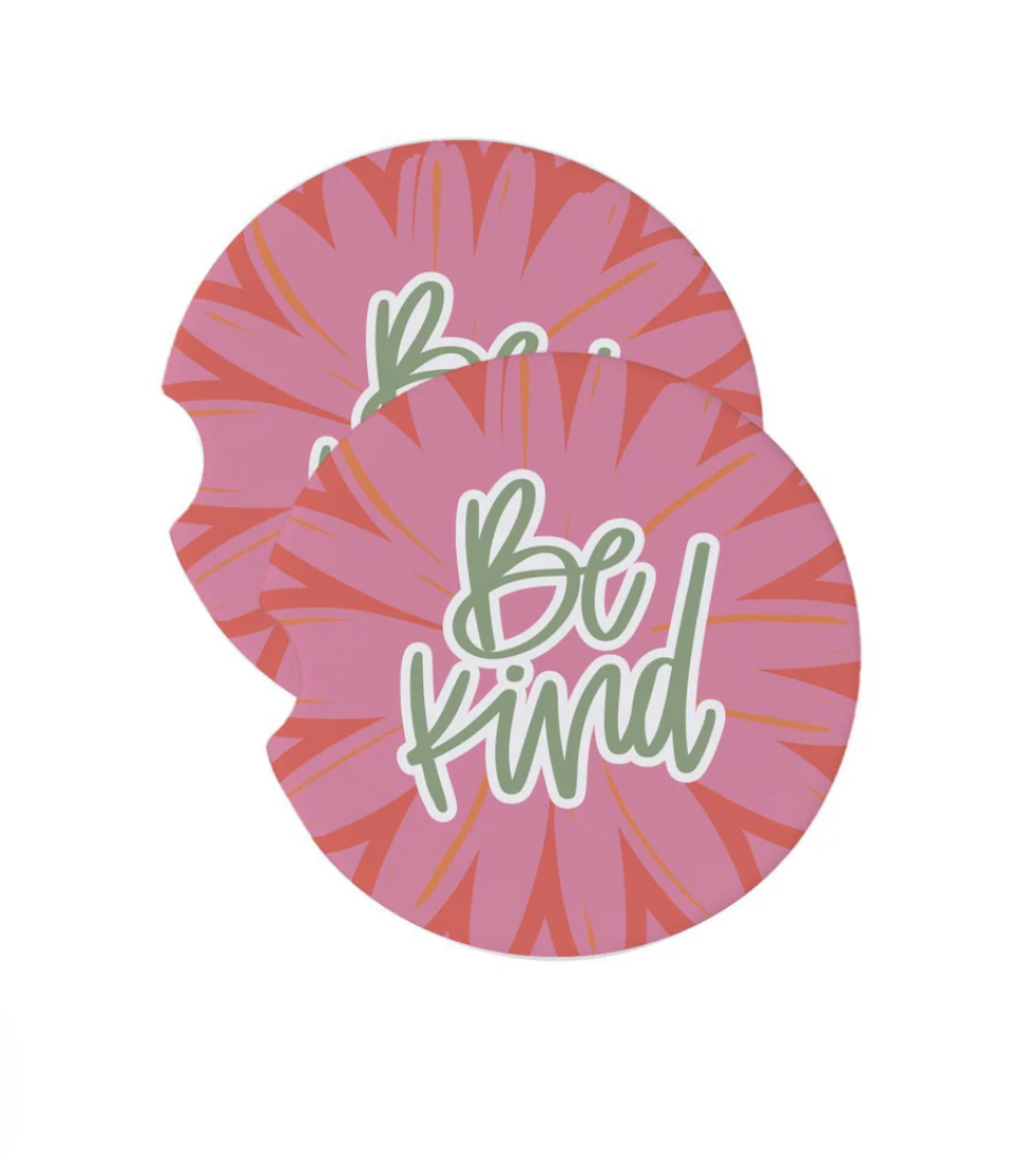Mary Square Set of 2 Car Coasters-Be Kind