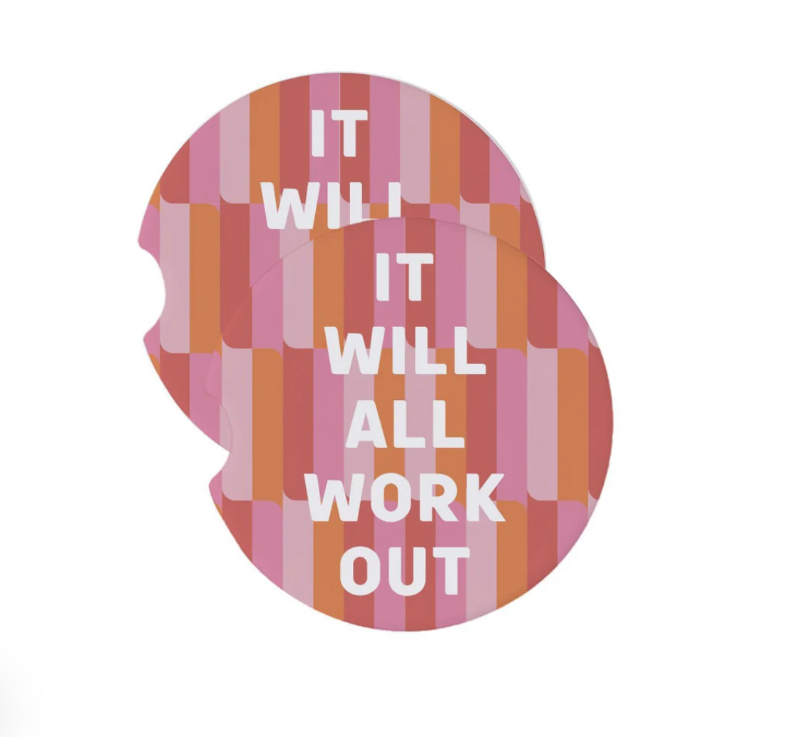Mary Square Set of 2 Car Coasters-It Will All Work Out