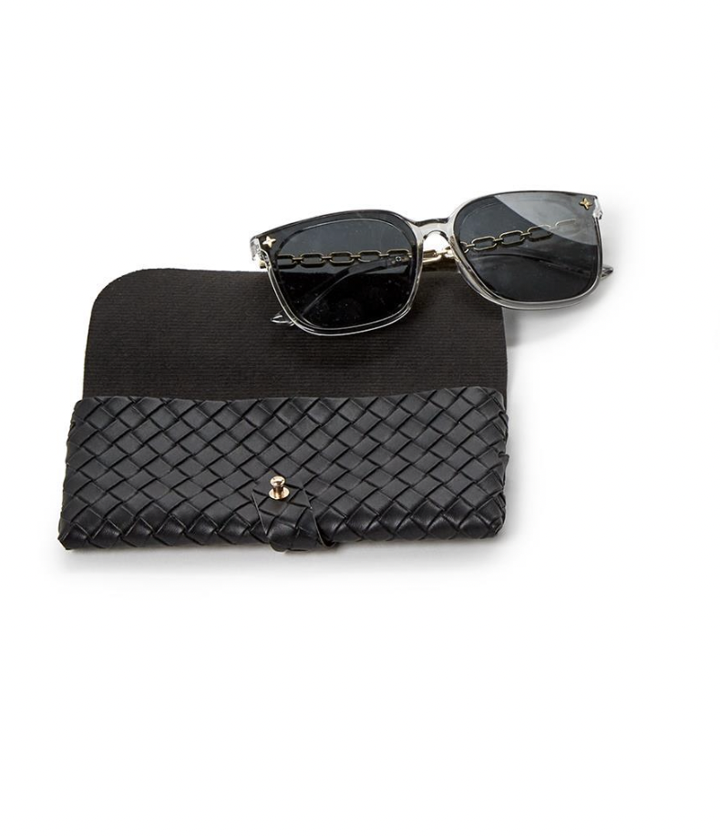 Twos Company Chain Link Sunglasses Woven Case Black