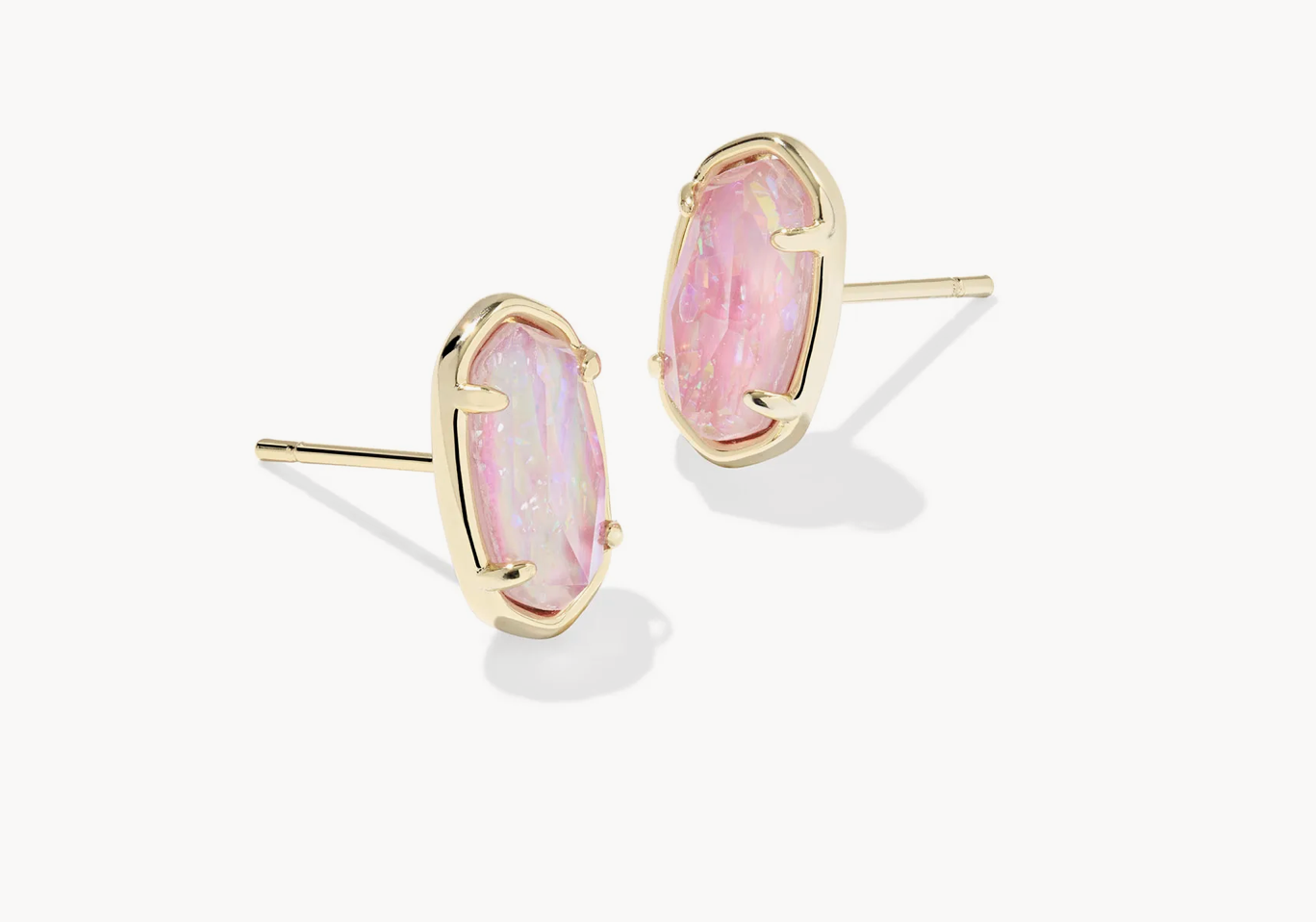 Grayson Stone Stud Earring Gold Pink Iridescent MOP